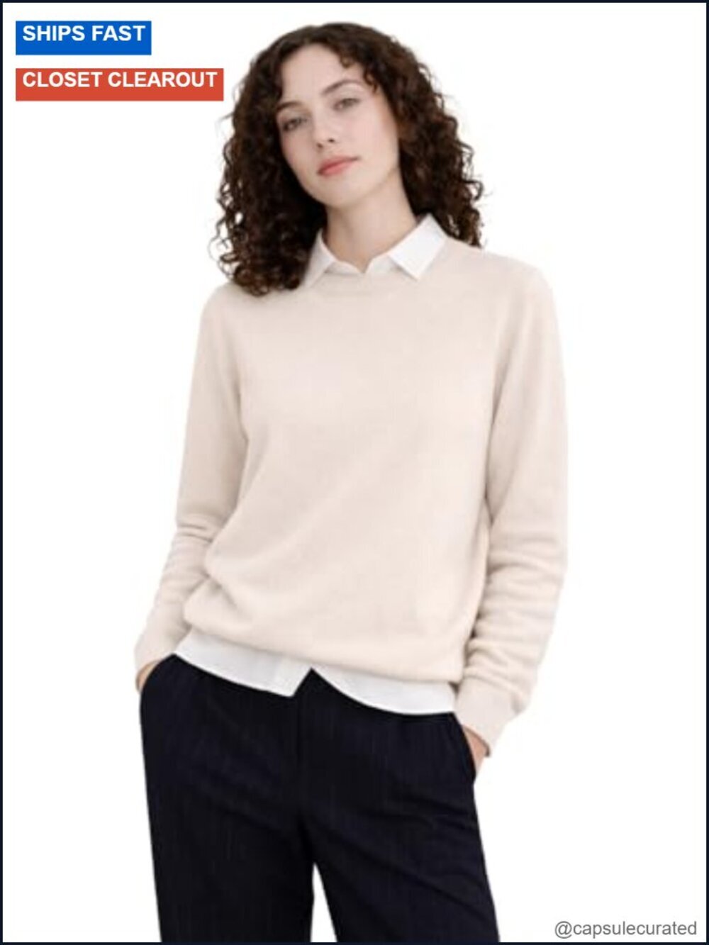 100% Pure Cashmere Crewneck Sweater Long Sleeve Lightweight Pullover